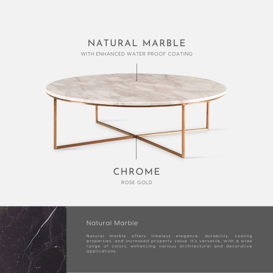 NOVA Natural Marble Coffee Table, White NOVA Natural Marble Coffee Table, White